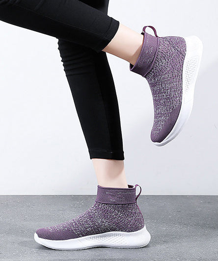 Purple Flat Feet Shoes Knit Fabric Casual Hollow Out Flats