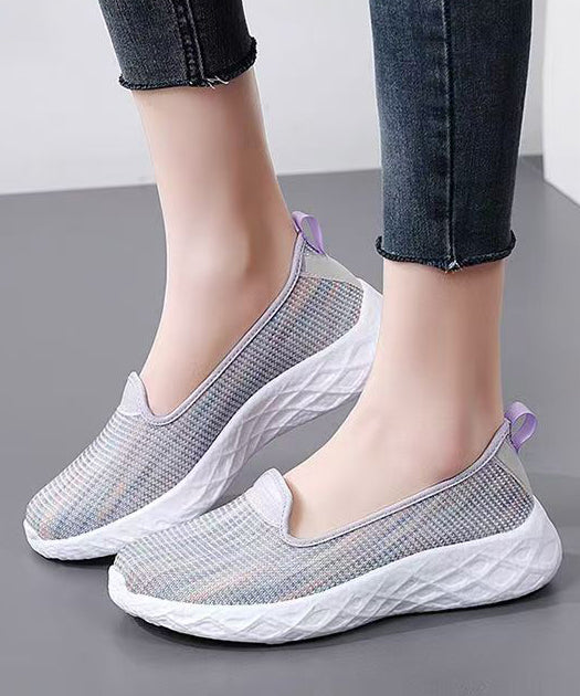 Purple Flat Shoes For Women Knit Fabric Unique Flat Feet Shoes