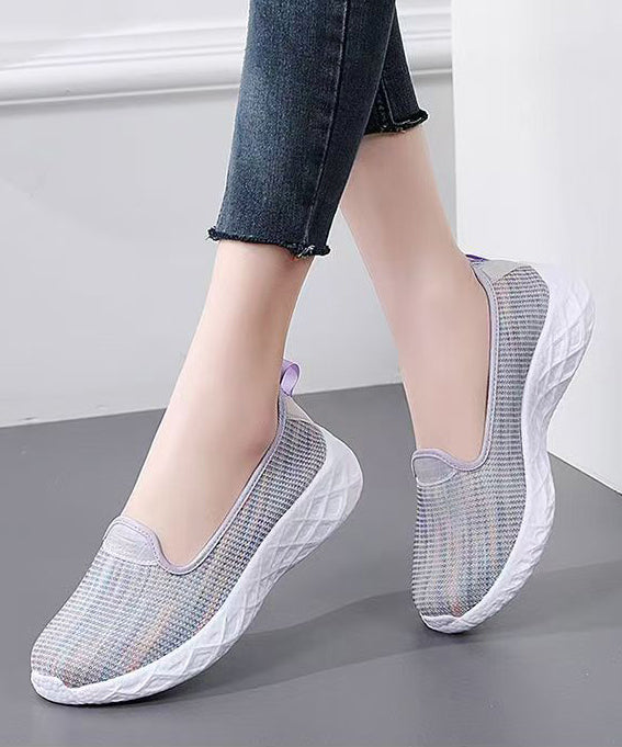Purple Flat Shoes For Women Knit Fabric Unique Flat Feet Shoes
