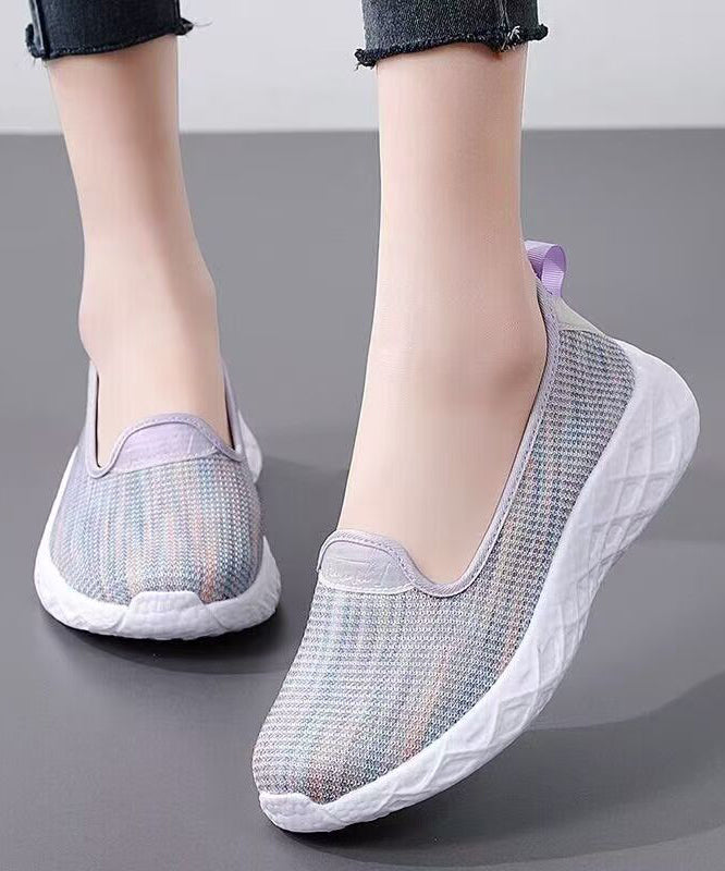 Purple Flat Shoes For Women Knit Fabric Unique Flat Feet Shoes