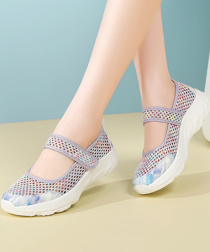 Purple Flats Breathable Mesh Casual Splicing Buckle Strap