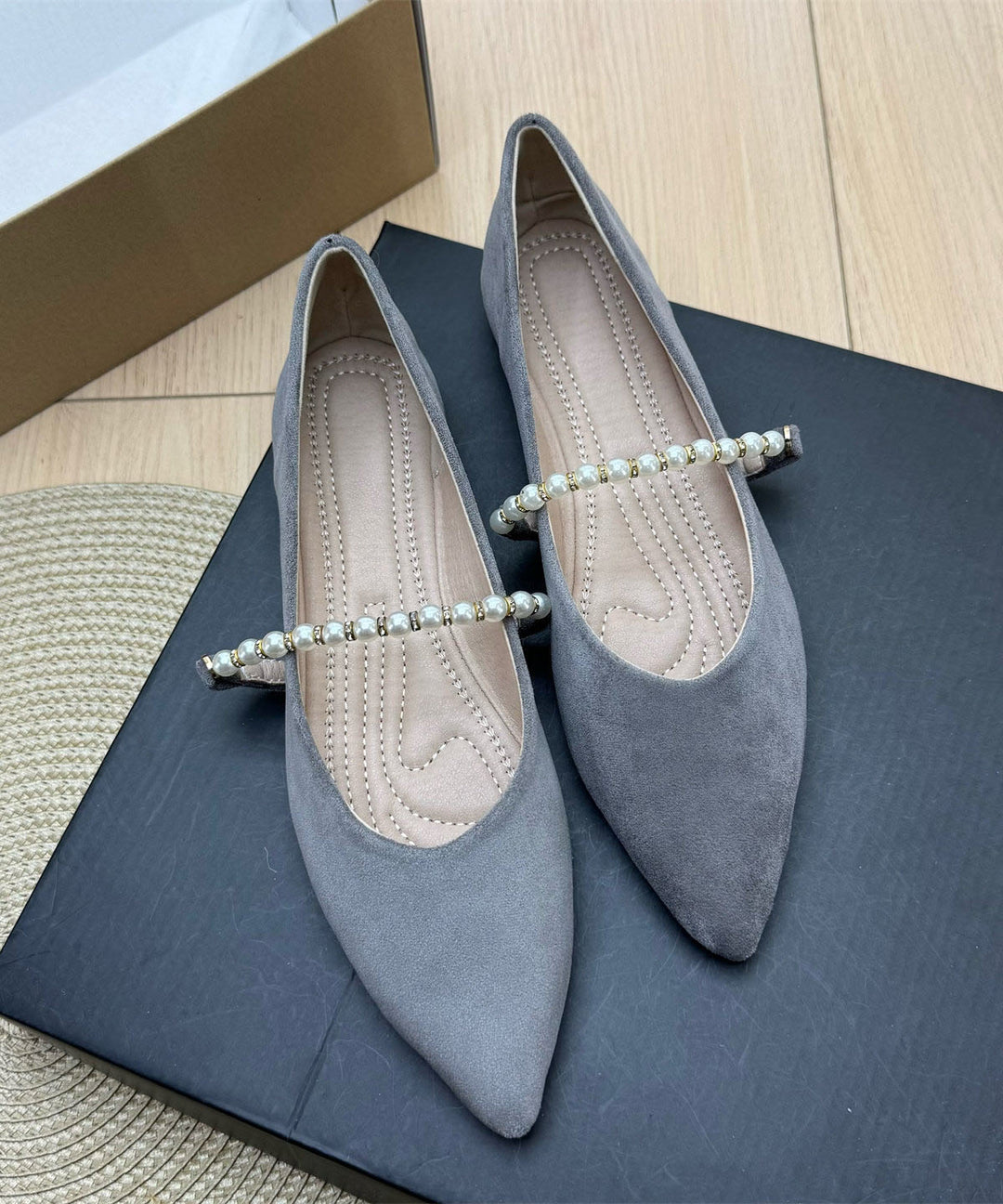 Purple Flats Suede Classy Splicing Pointed Toe Decorated Pearl