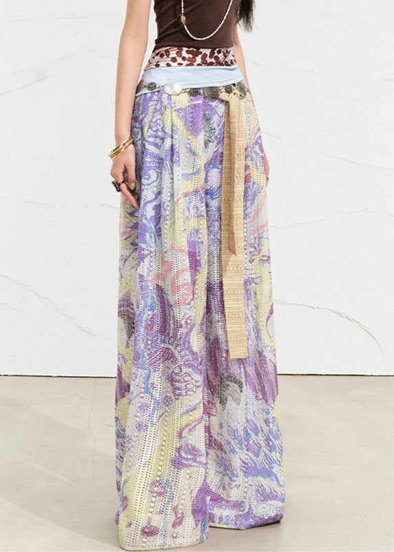 Purple High Waist Hollow Out Straight Pants