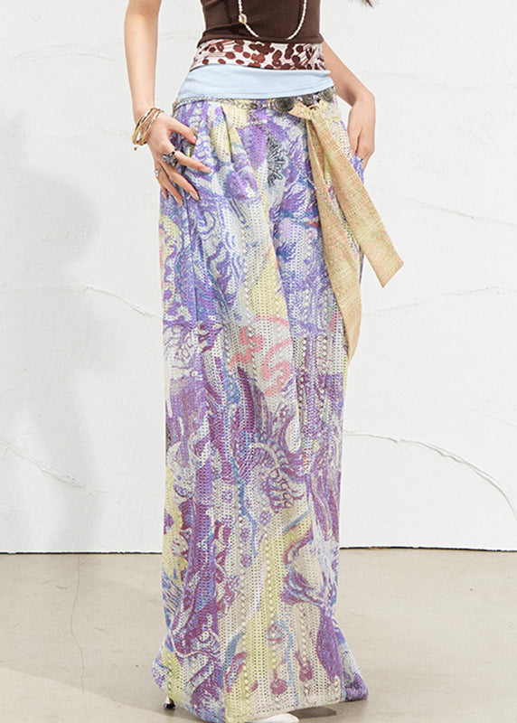 Purple High Waist Hollow Out Straight Pants