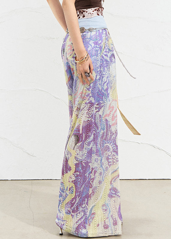 Purple High Waist Hollow Out Straight Pants
