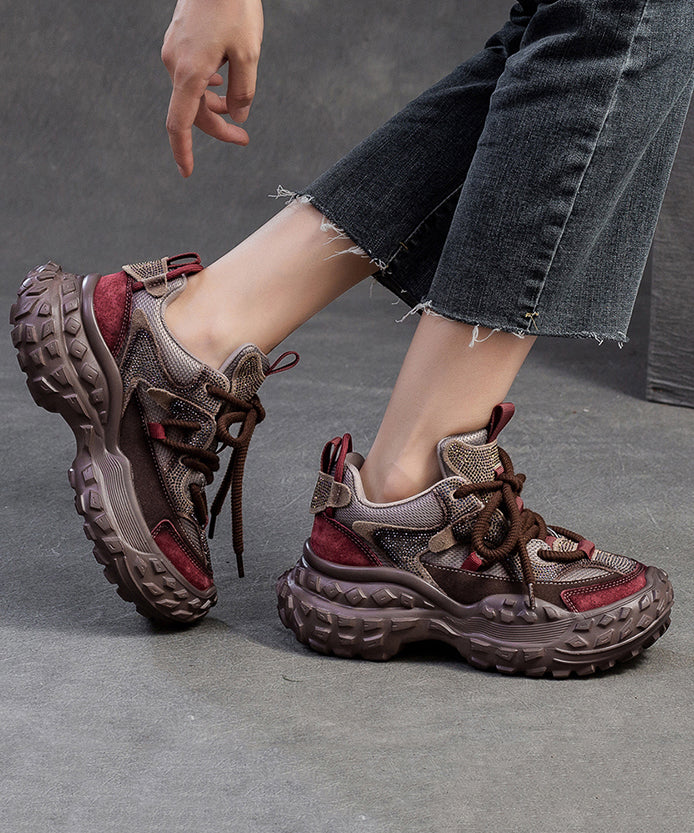 Purple Lace Up Breathable Mesh Splicing Suede Platform Sport Shoes