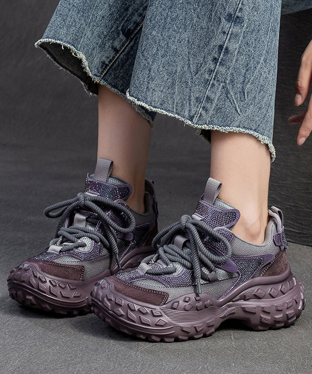 Purple Lace Up Breathable Mesh Splicing Suede Platform Sport Shoes