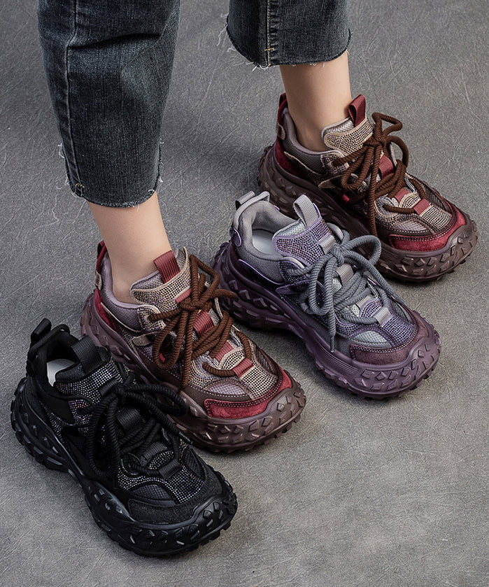 Purple Lace Up Breathable Mesh Splicing Suede Platform Sport Shoes