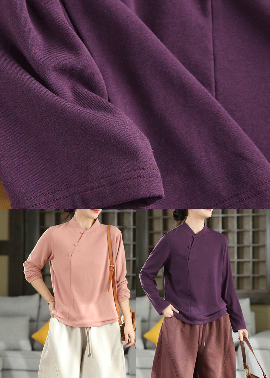 Purple Patchwork Cotton Warm Fleece Top Ruffled Fall