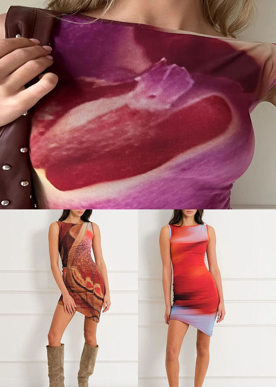 Purple Print High Waist Summer Dresses O Neck