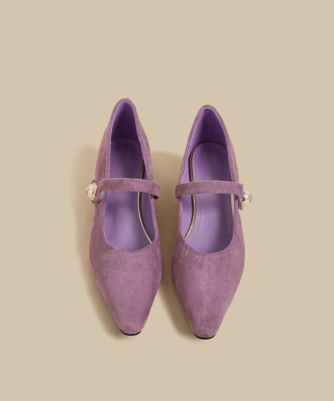 Purple Suede Buckle Strap Splicing Wedge Heels Shoes