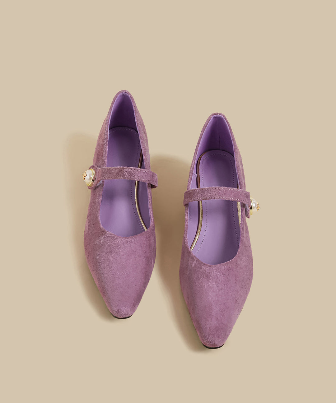 Purple Suede Buckle Strap Splicing Wedge Heels Shoes