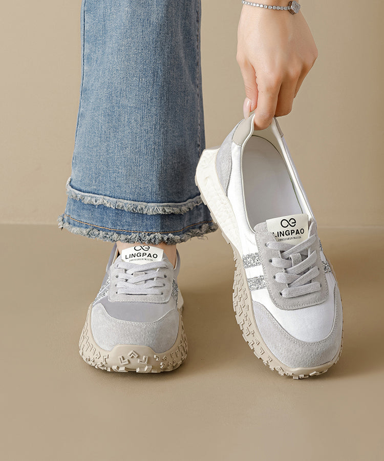 Purple Suede Lace Up Splicing Flat Shoes Women