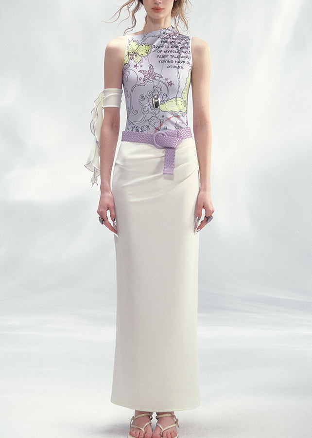 Purple White Asymmetrical Patchwork Maxi Dress Summer