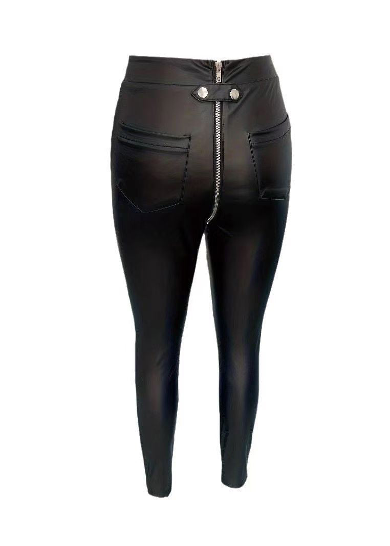 Push Up Black High Waist Faux Leather Capri Gym Shark Leggings