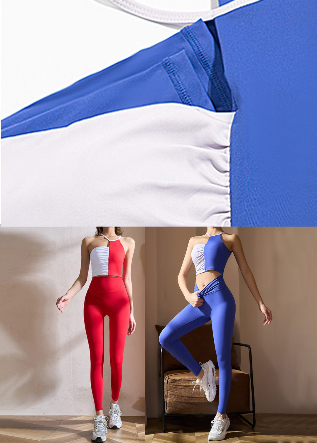 Push Up Red Wrinkled Sports Bra And Leggings Set Suit Athletic Leggings