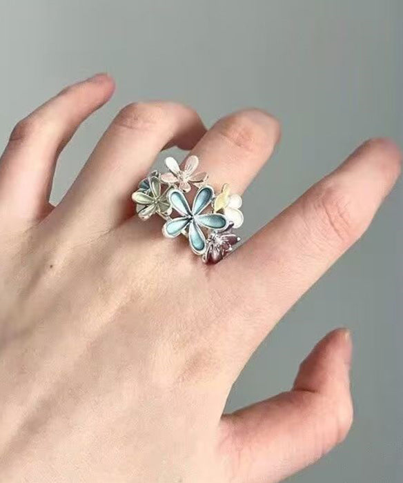 Rainbow Floral Original Design Alloy Rings - Omychic