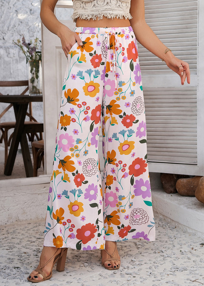 Rainbow Print Tie Waist Vacation Trousers Dresses
