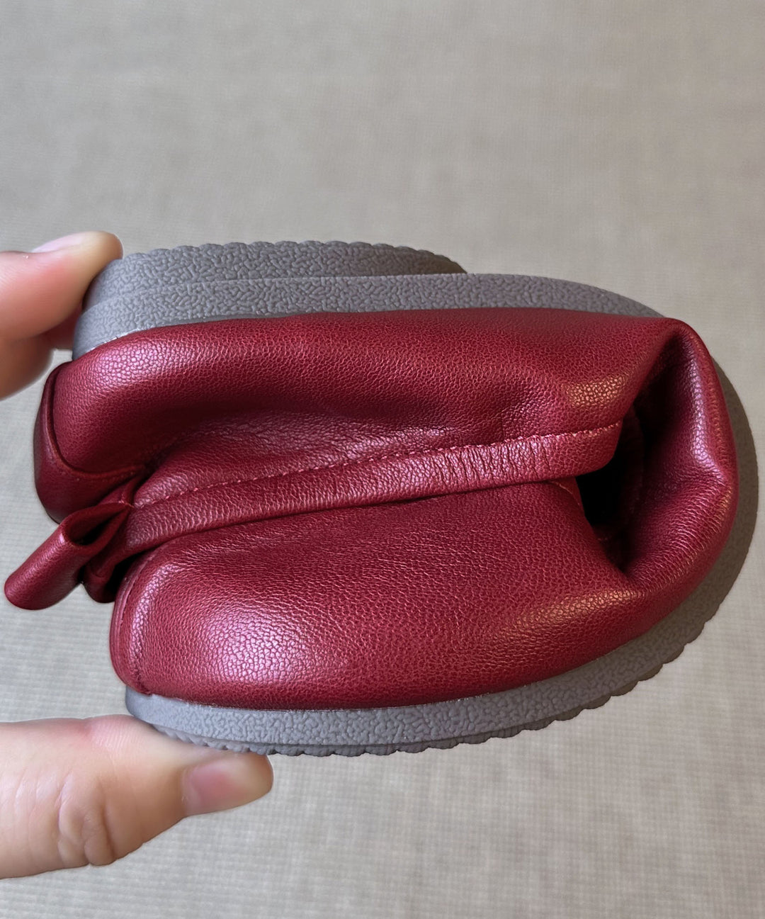 Red Comfy Soft Flat Feet Shoes Splicing Sheepskin