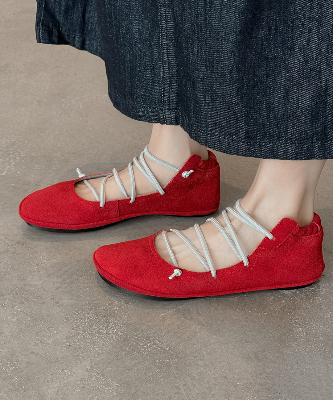 Red Comfy Splicing Cross Strap Flat Feet Shoes