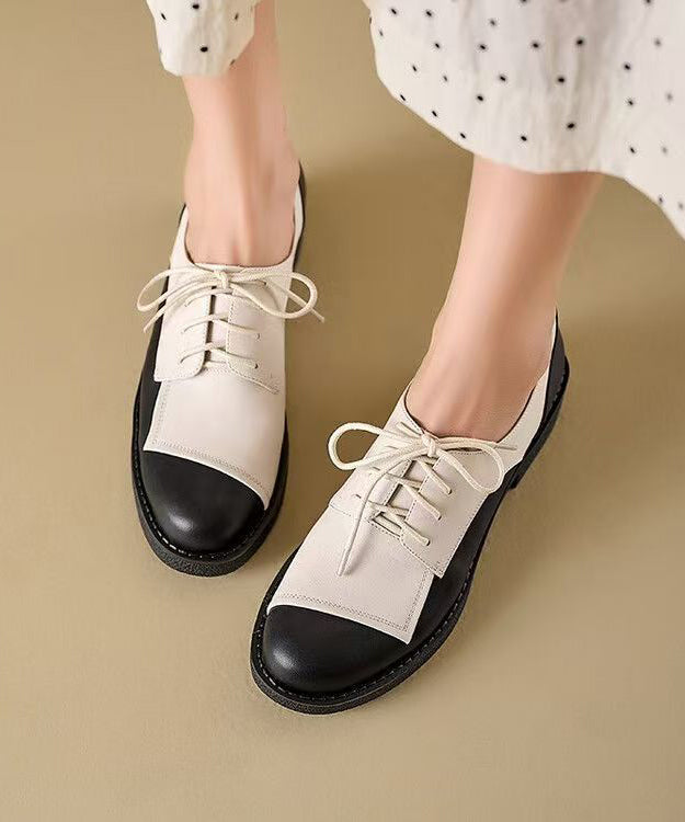 Red Cowhide Leather Splicing Boutique Chunky Loafers Lace Up