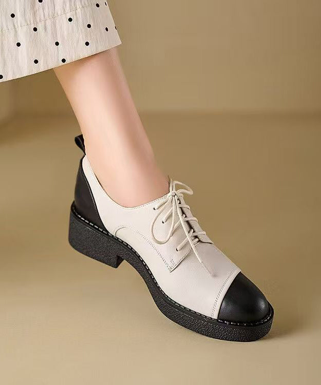 Red Cowhide Leather Splicing Boutique Chunky Loafers Lace Up