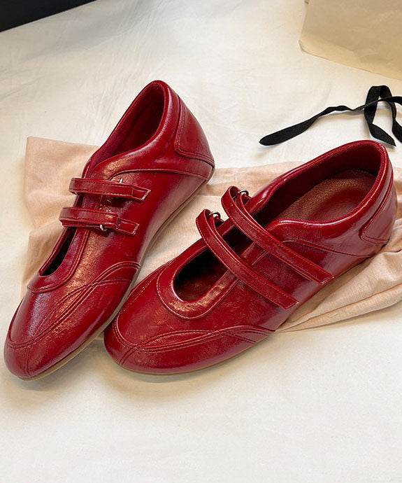 Red Cowhide Leather Wedge Heels Shoes Splicing Buckle Strap