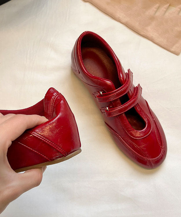 Red Cowhide Leather Wedge Heels Shoes Splicing Buckle Strap