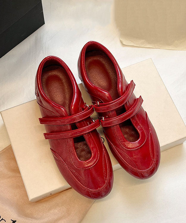 Red Cowhide Leather Wedge Heels Shoes Splicing Buckle Strap