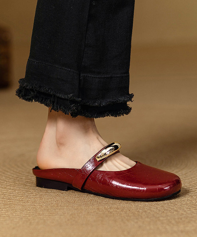 Red Cowhide Leather Women Splicing Slide Sandals