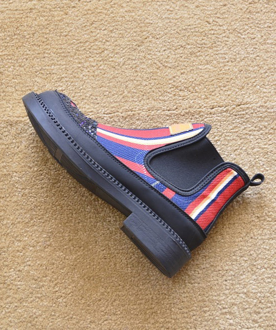 Red Denim Fabric 2025 New Splicing Ankle Boots