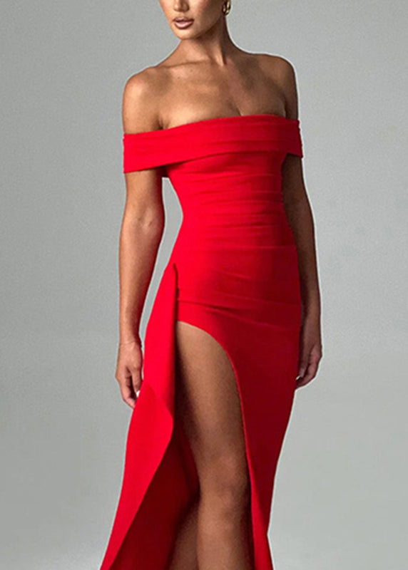 Red Dinner Patchwork Side Open Maxi Gowns Summer