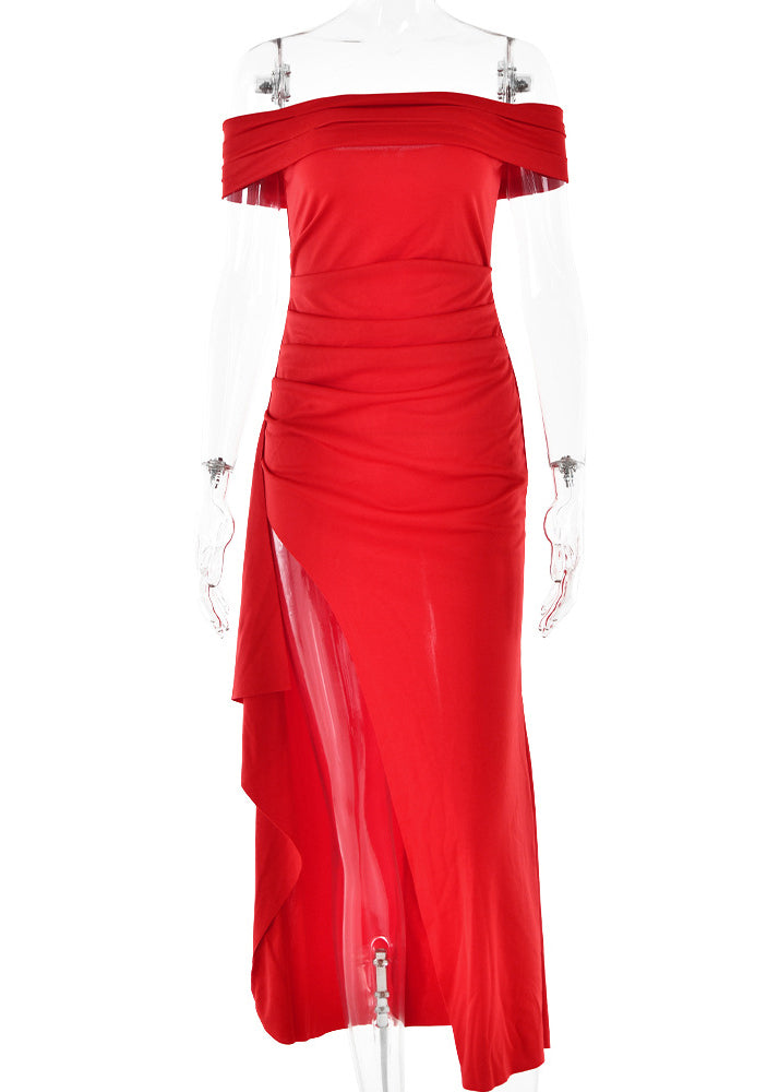 Red Dinner Patchwork Side Open Maxi Gowns Summer