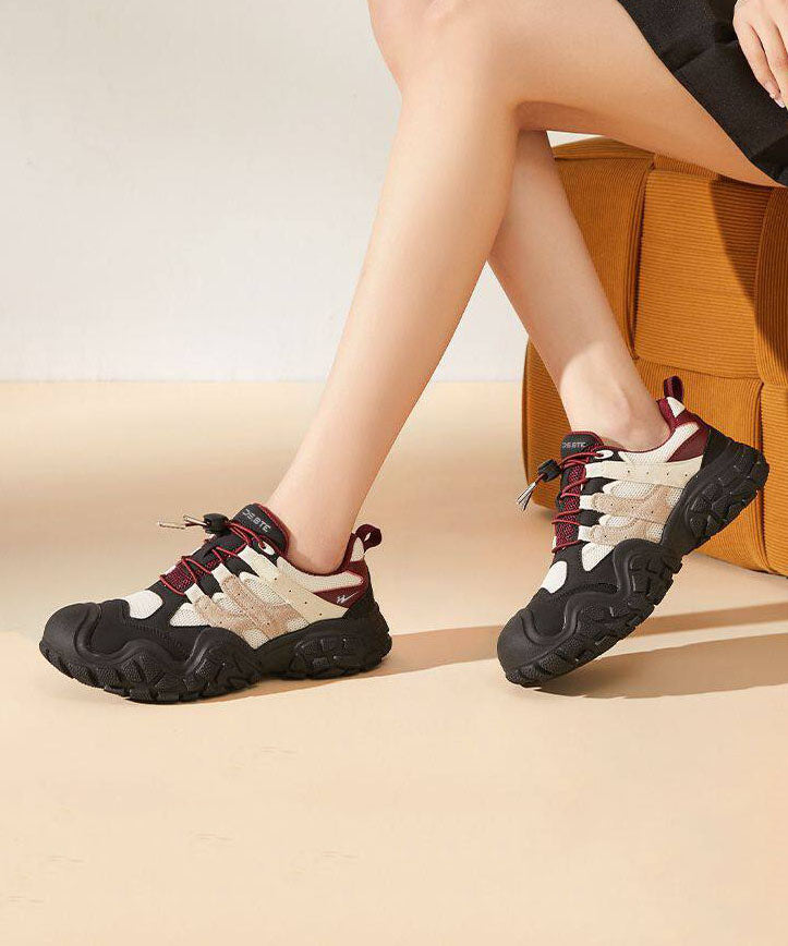 Red Flat Feet Shoes Breathable Mesh Stylish Splicing Cross Strap