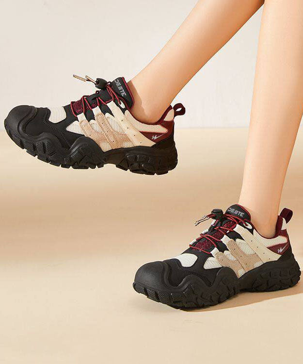 Red Flat Feet Shoes Breathable Mesh Stylish Splicing Cross Strap