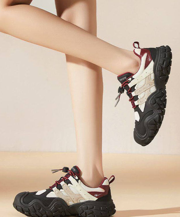 Red Flat Feet Shoes Breathable Mesh Stylish Splicing Cross Strap