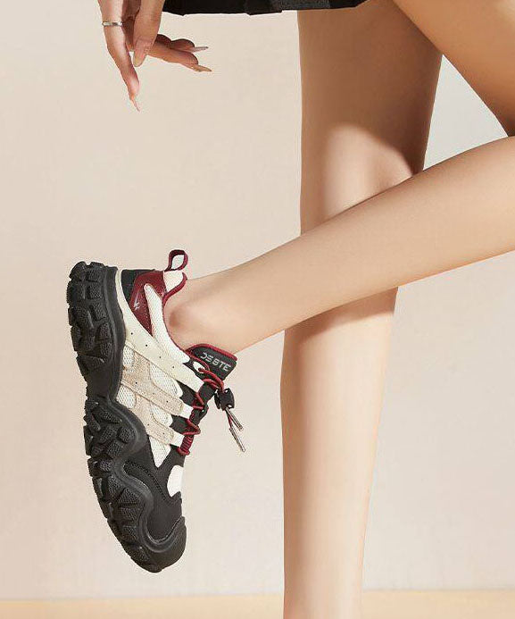Red Flat Feet Shoes Breathable Mesh Stylish Splicing Cross Strap