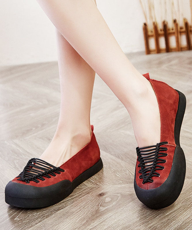 Red Flat Shoes Faux Leather Women Hollow Out Flats