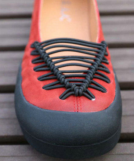 Red Flat Shoes Faux Leather Women Hollow Out Flats