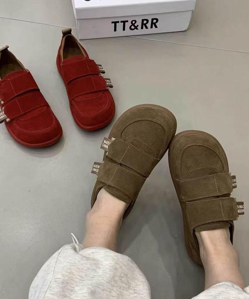 Red Flats Suede Women Splicing Velcro Strap For Women