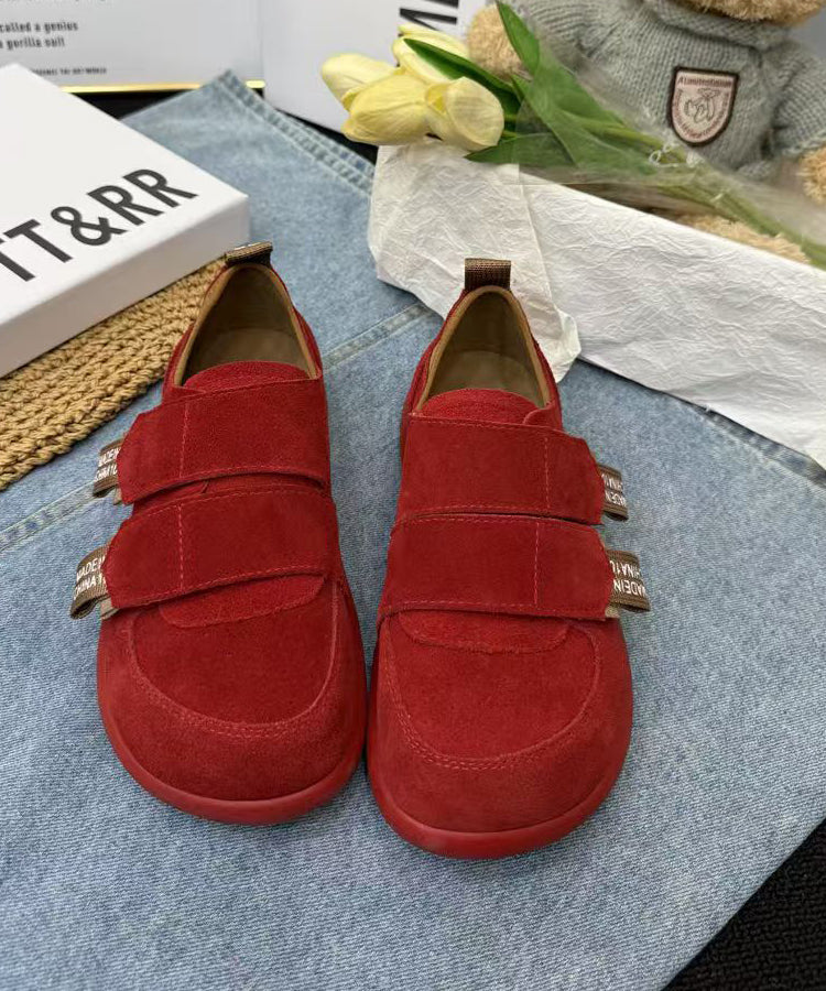 Red Flats Suede Women Splicing Velcro Strap For Women