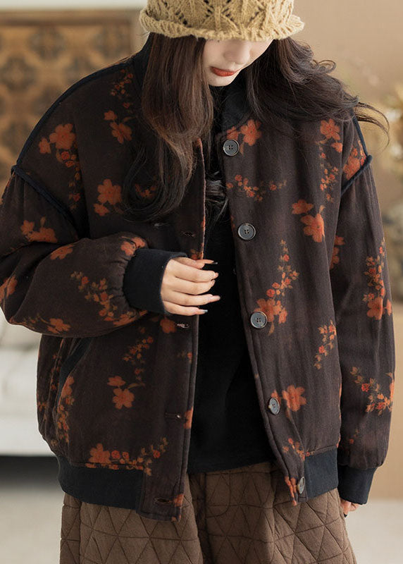 Red Floral Fine Cotton Filled Coat Oversized Winter