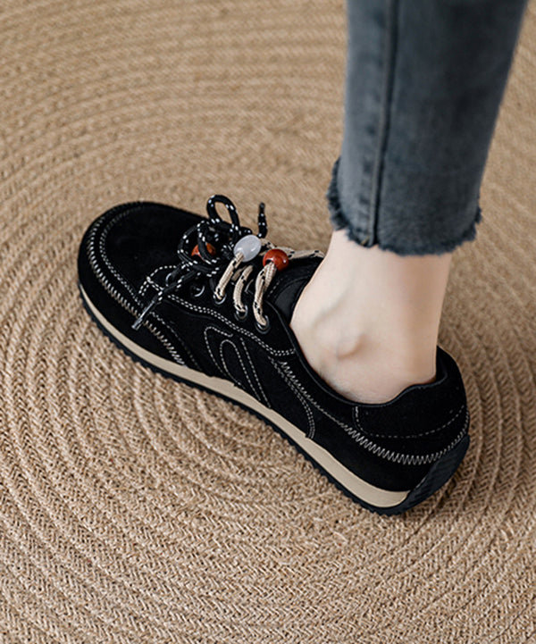 Red Lace Up Platform Suede Casual Splicing Flats