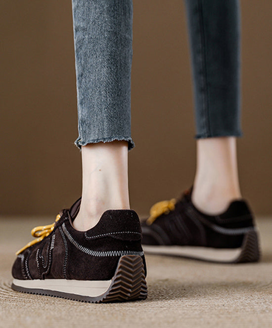 Red Lace Up Platform Suede Casual Splicing Flats