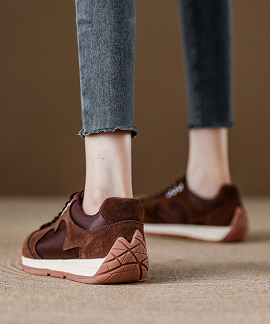 Red Lace Up Splicing Suede Platform Flat Feet Shoes