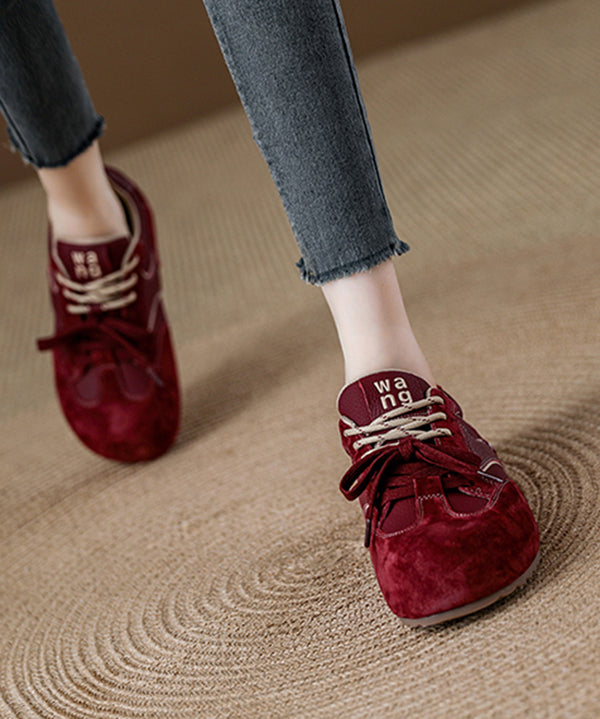Red Lace Up Splicing Suede Platform New Flat Feet Shoes