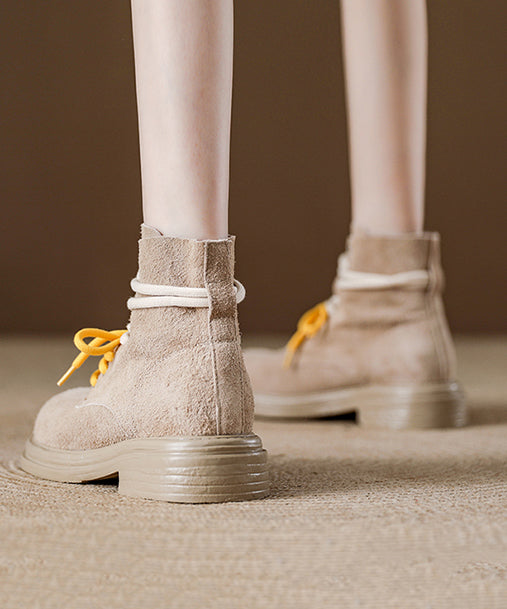 Red Lace Up Suede Splicing Boutique Chunky Boots