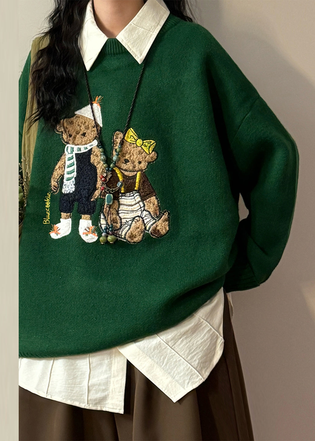 Red Little Bear Cozy Knit Sweaters Tops O Neck Spring