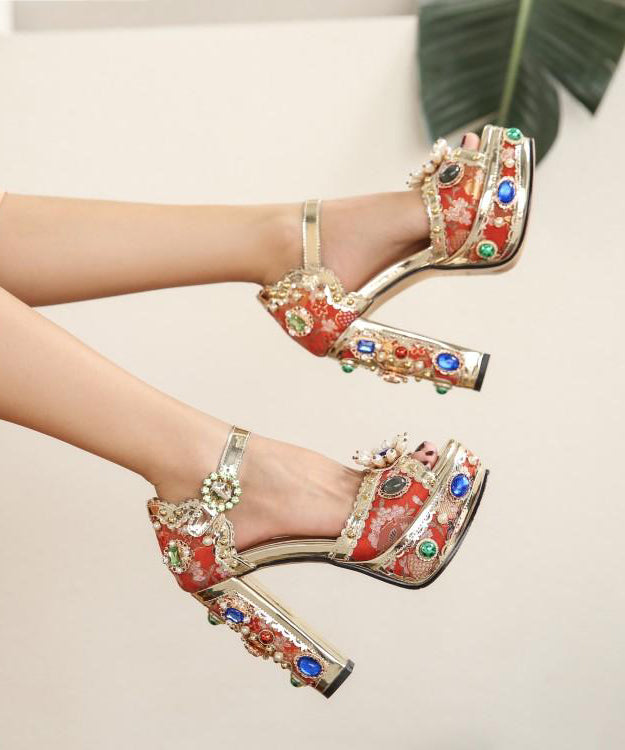 Red Luxury Zircon Gem Stone High Heels From Europe And America