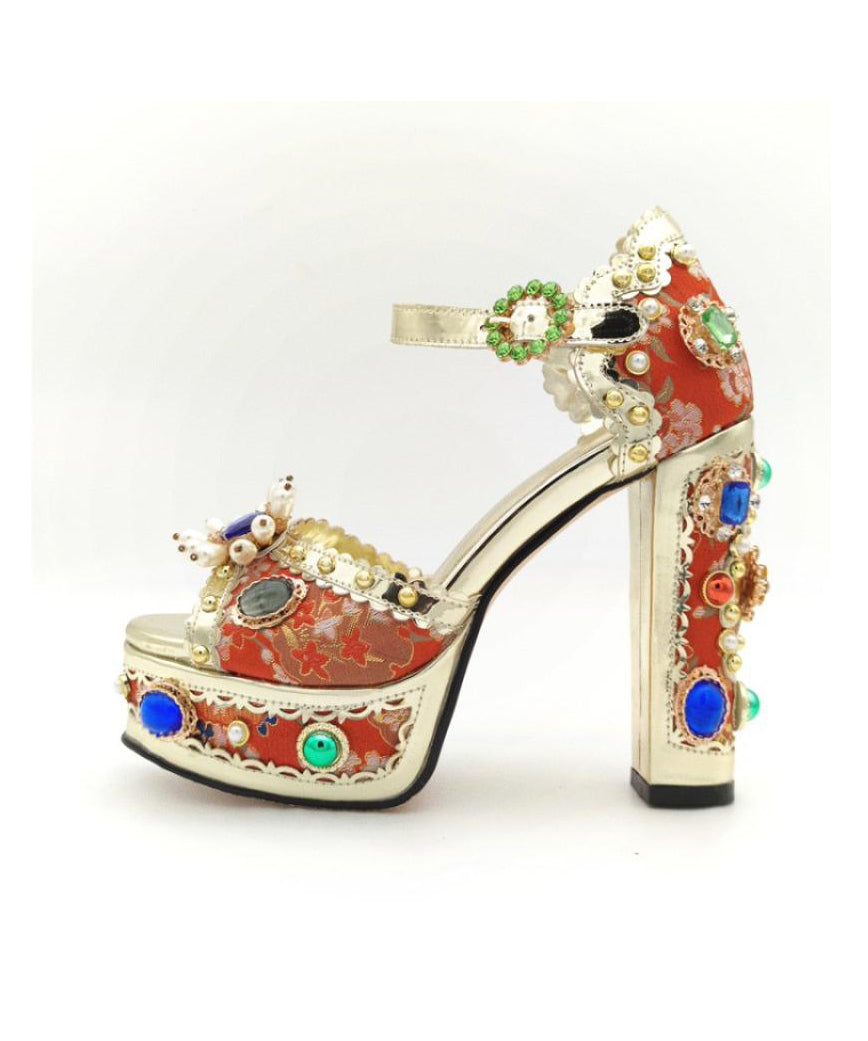 Red Luxury Zircon Gem Stone High Heels From Europe And America